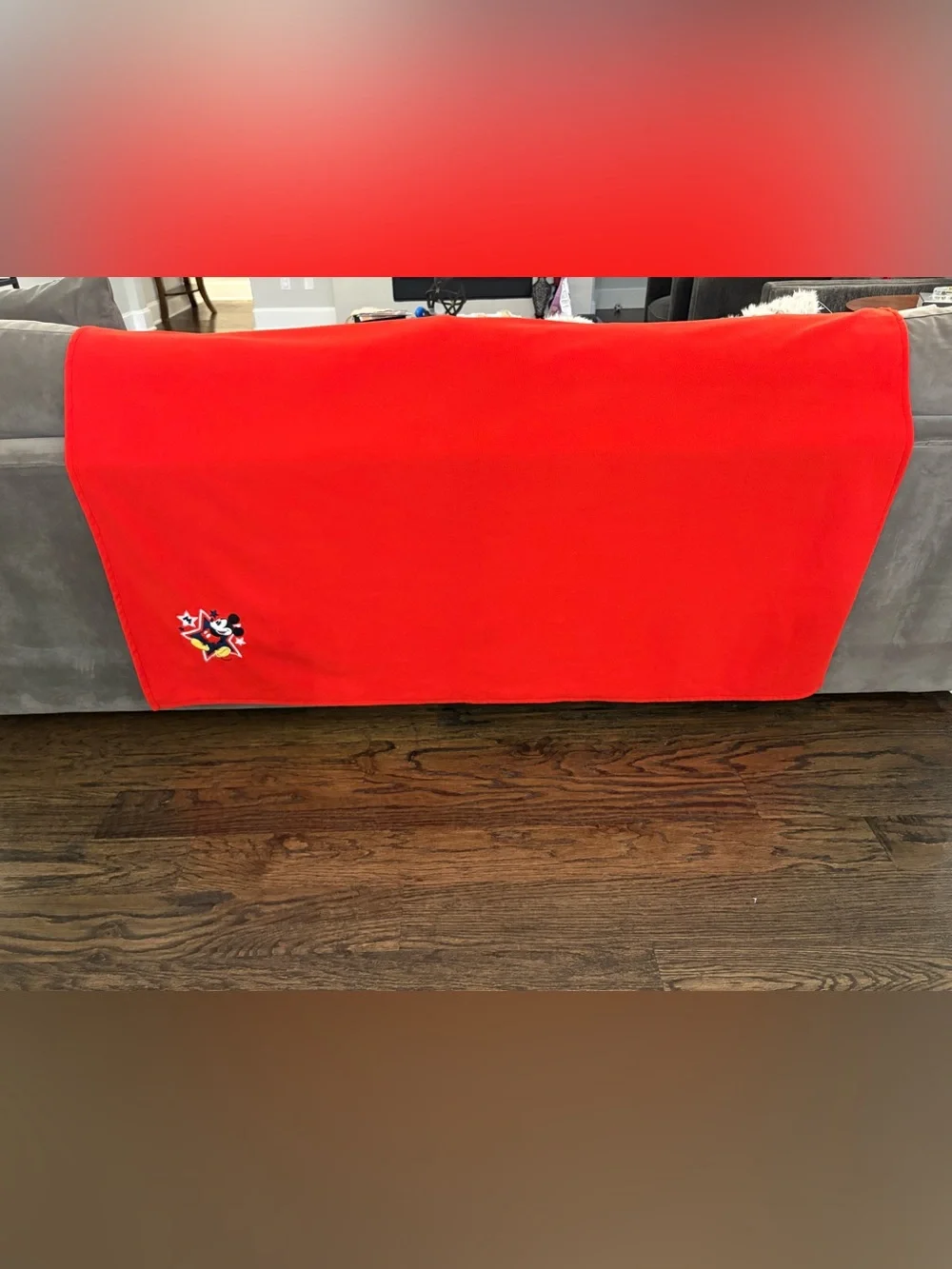 Mickey Mouse Fleece Blanket Embroidered Appliqué Red Disney Store